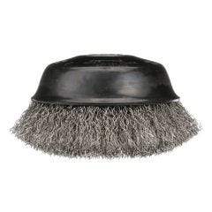Osborn 0003204700 Cup Brush, 3-1/2 in Dia Brush, 5/8-11 UNC Arbor Hole, 0.014 in Dia Filament/Wire, Crimped, Brass Fill